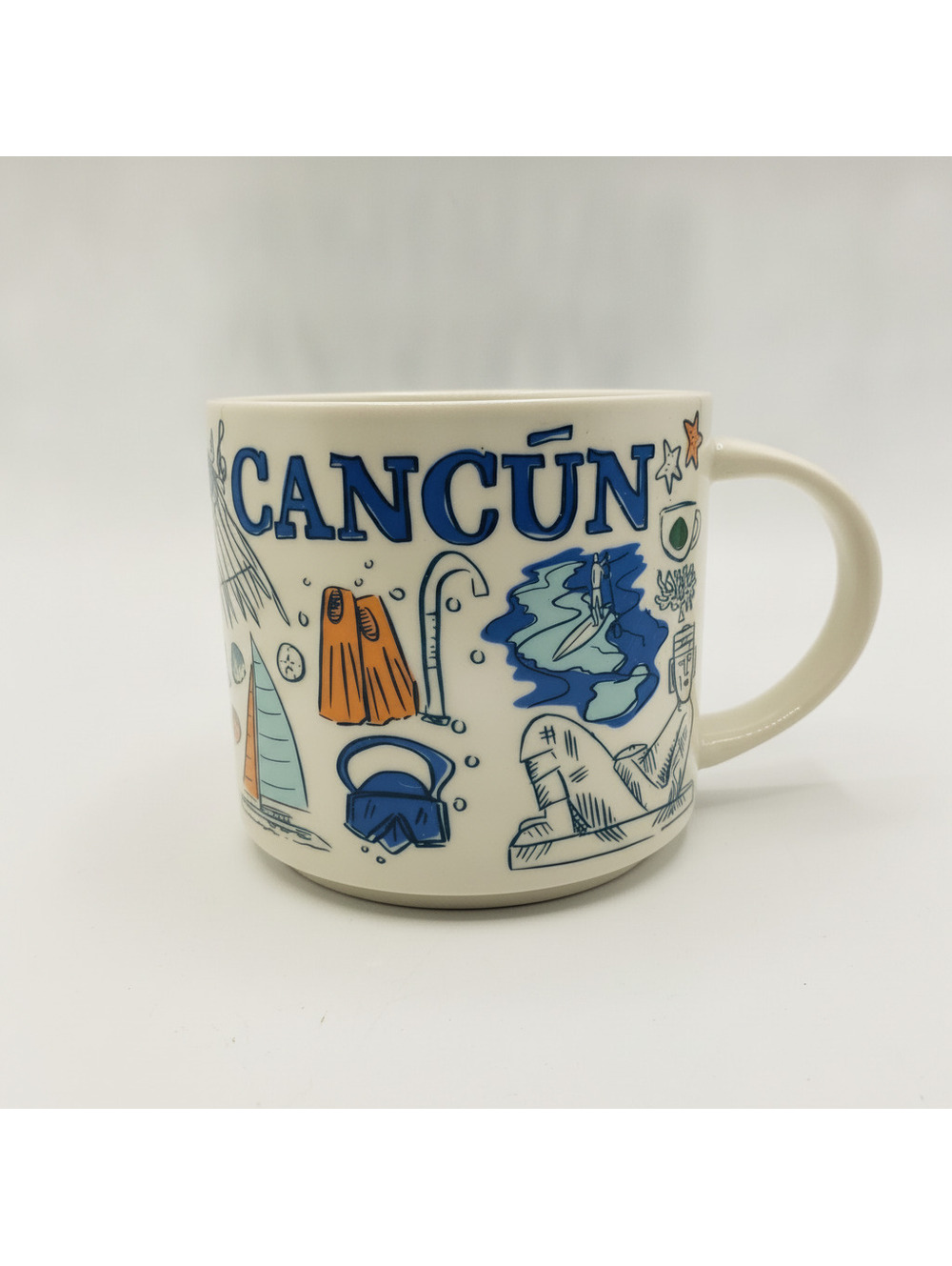 2023 Starbucks Been There Series Coffee Mug CANCUN White Blue 14 fl oz Tea Cup